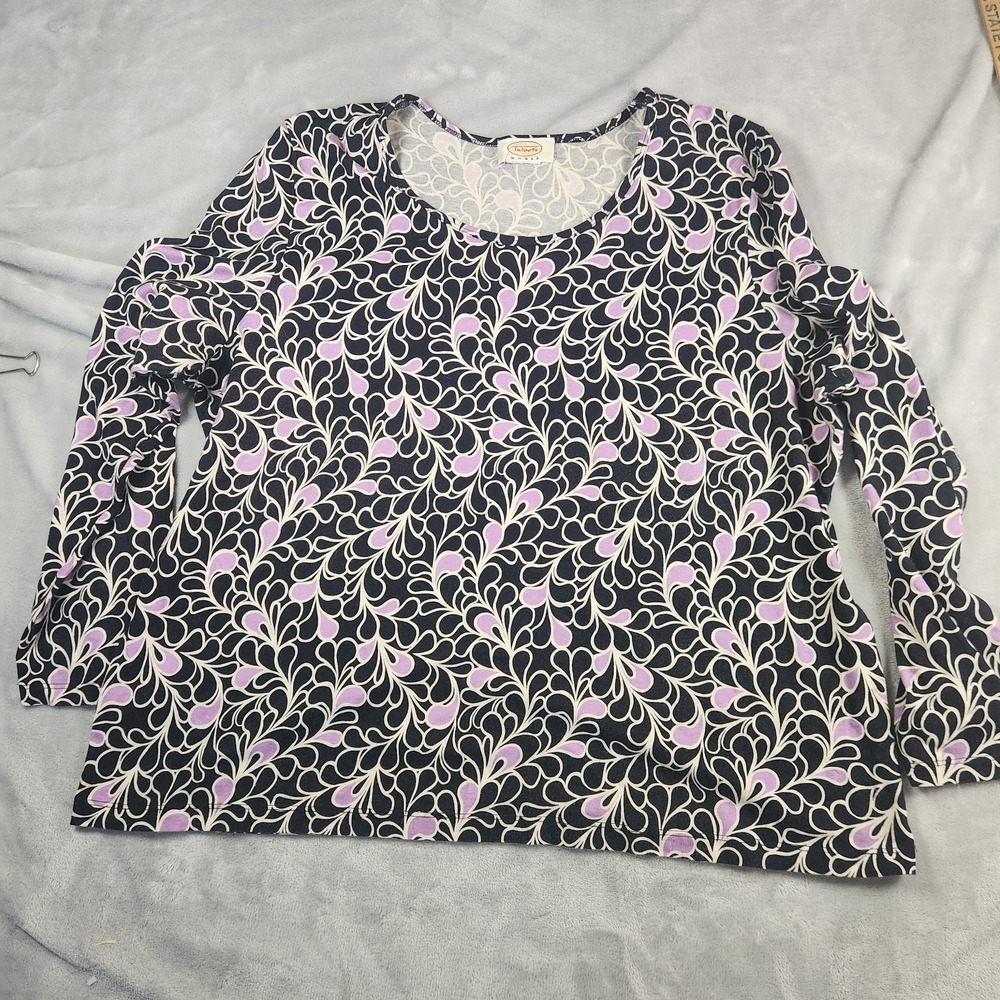 Talbots Shirt Womens XL Black Purple Paisley Long Sleeve Stretch Top Grandmacore